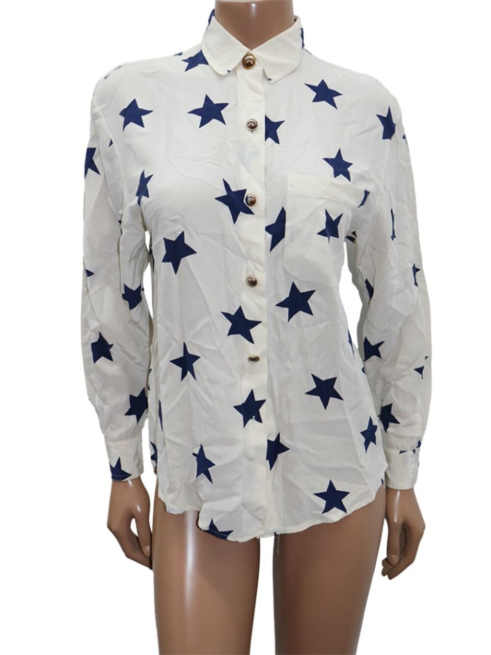 Escada Silk Star Print Button-Up Blouse White Blue S - Picture 2 of 6